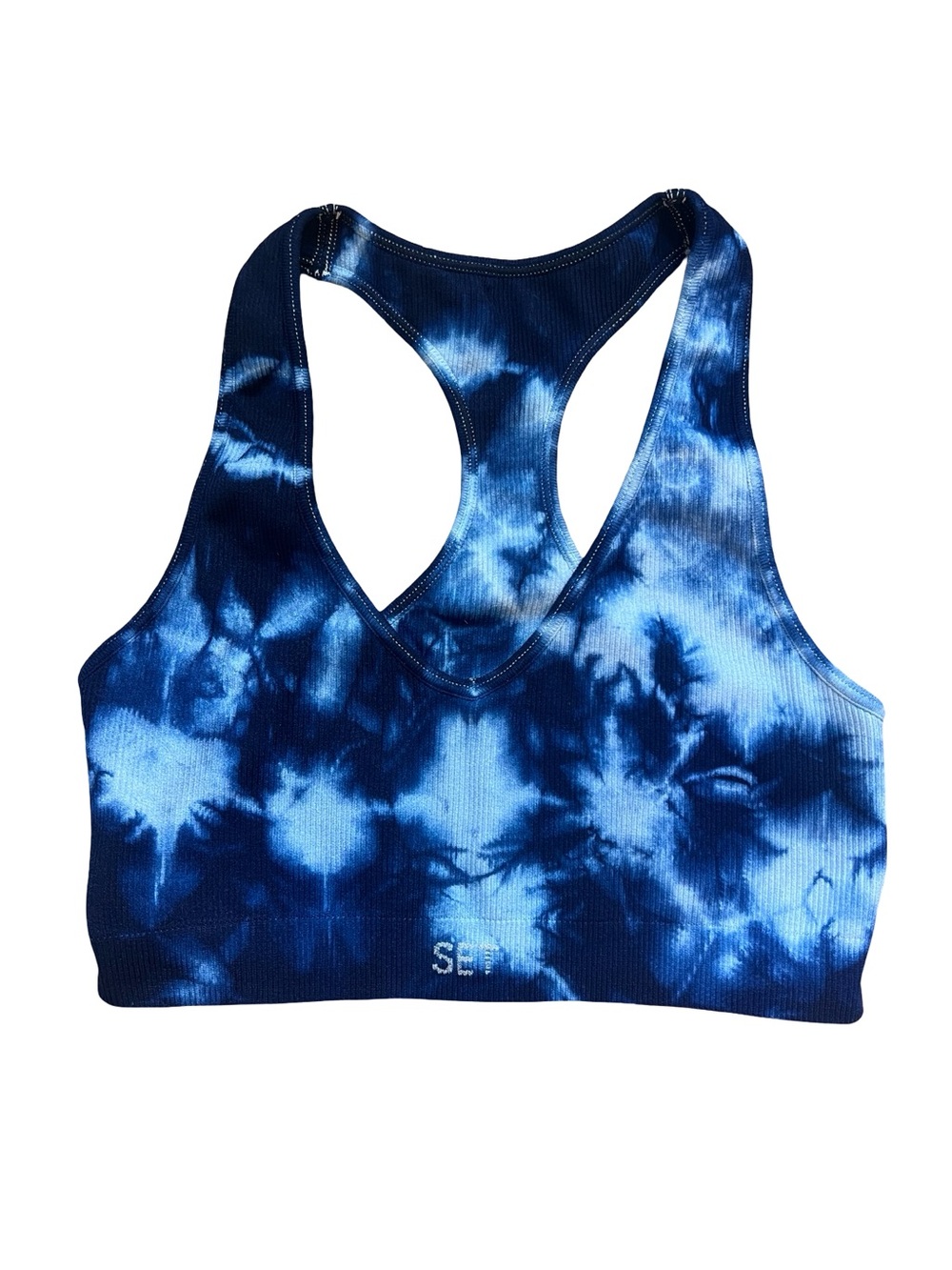 SET Active Ribbed Tie-Dye Blue & White Sports Bra XS/S